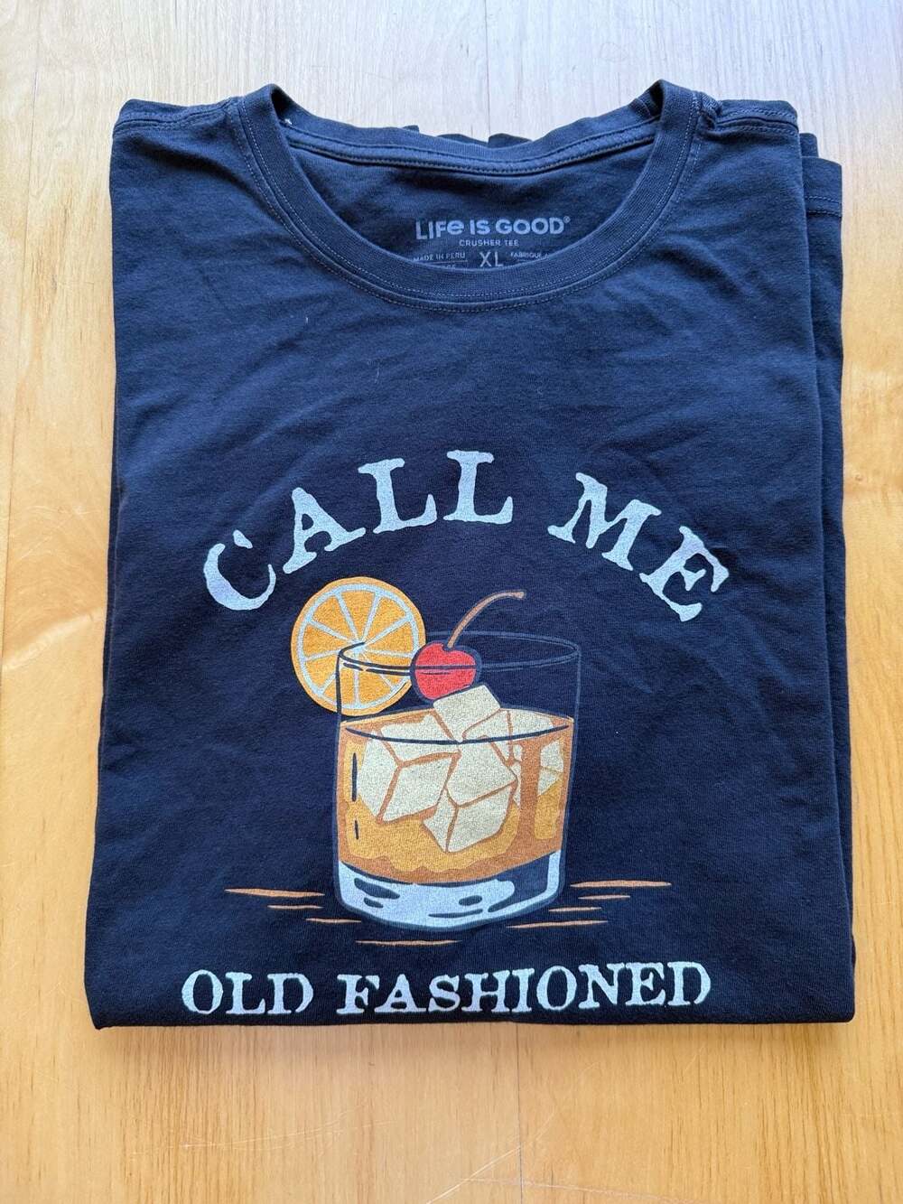 Life Is Good Call Me Old Fashioned Crusher Tee Size XL Black